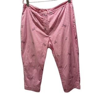 Lily Pulitzer Pink Gingham Cropped Pants with Floral Embroidery